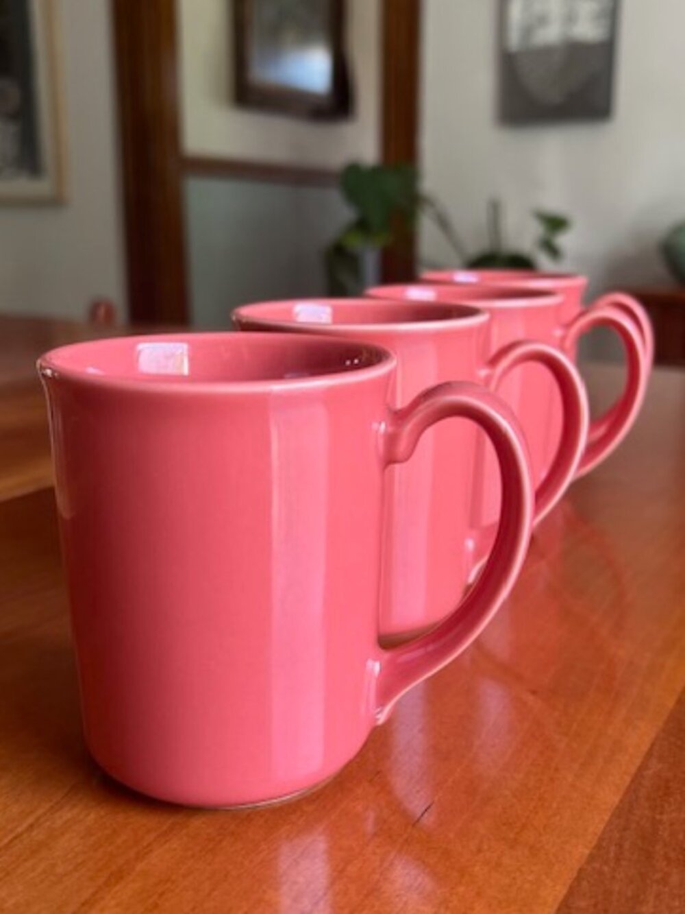 Vintage Corning Coral Pink Salmon Ceramic Coffee/Tea Mugs (4)